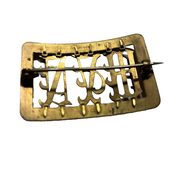 Antique Victorian Brooch Scarf Pin Monogram Insignia Goldtone Brass? Rectangle - Picture 3 of 10